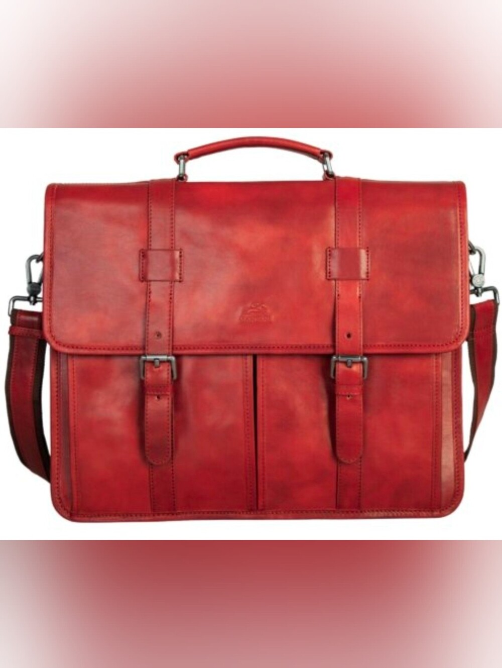 Mancini Leather Briefcase Messenger Bag in Tan